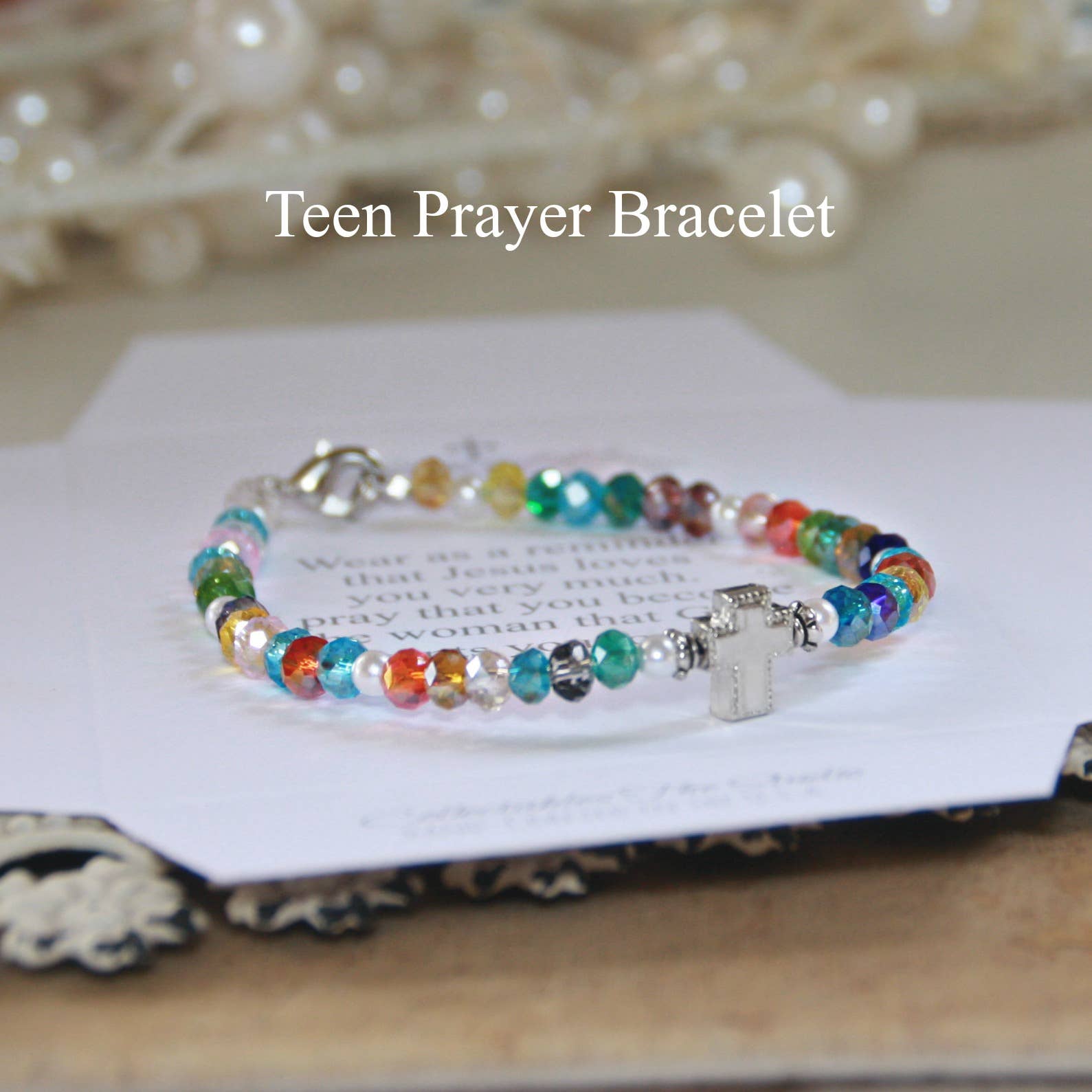 Teen Prayer Bracelet Multi Color Crystals